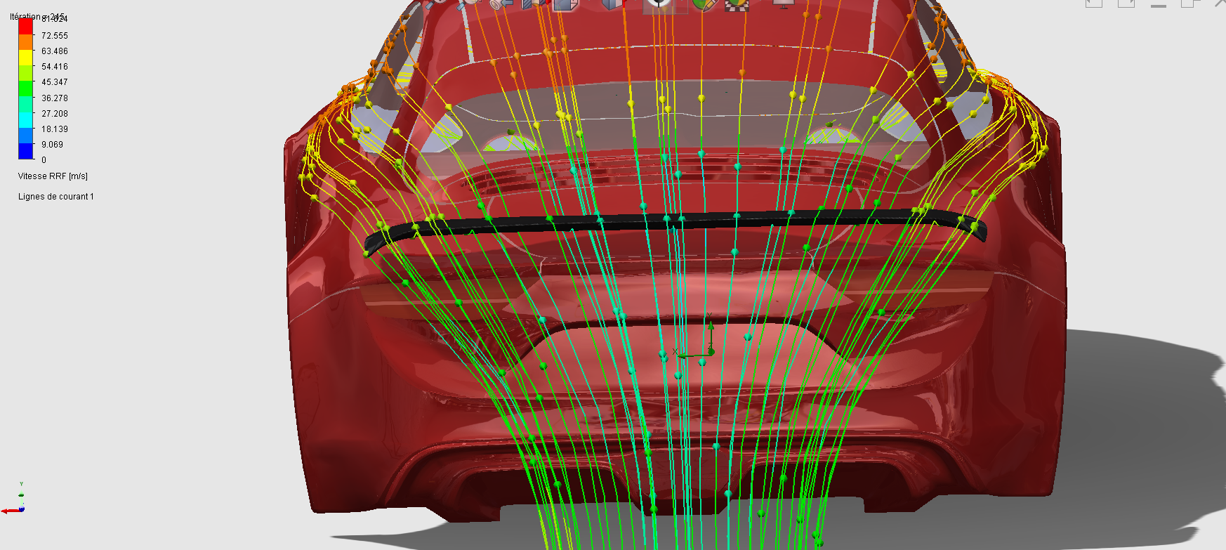 Simulation CFD arrière montrant l'écoulement sur l'aileron BLR A110
